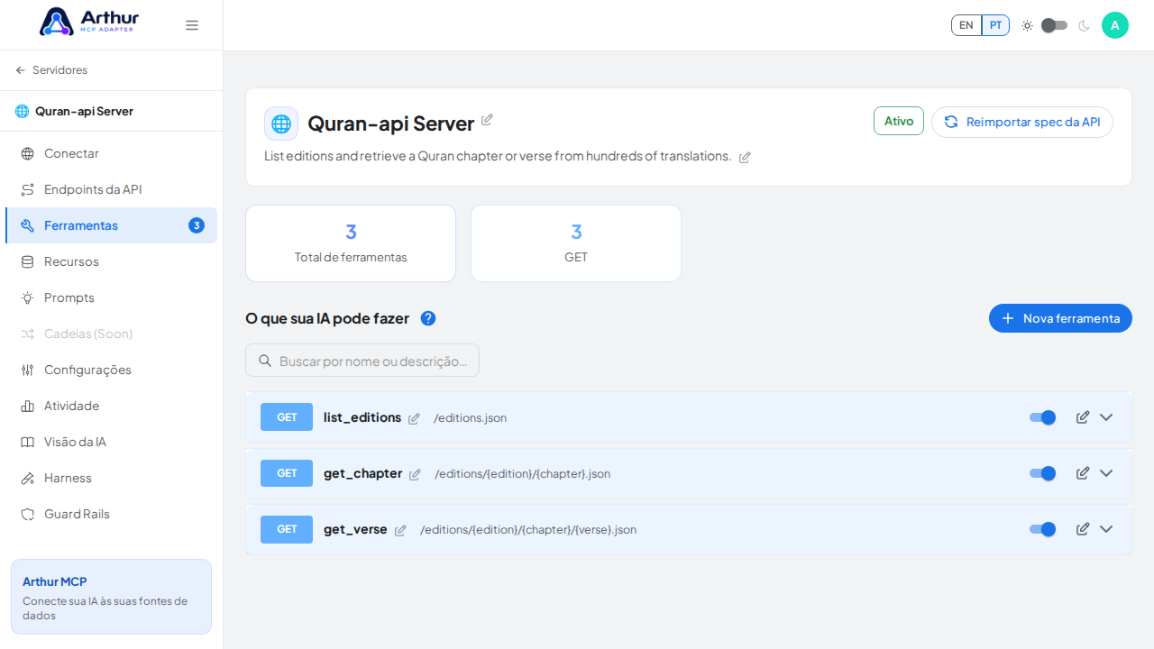 Revise as ferramentas geradas a partir do template Quran-api