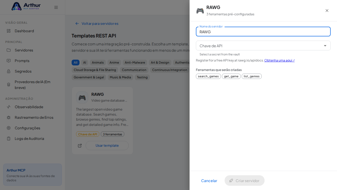 Abra o template RAWG com suas ferramentas pré-configuradas