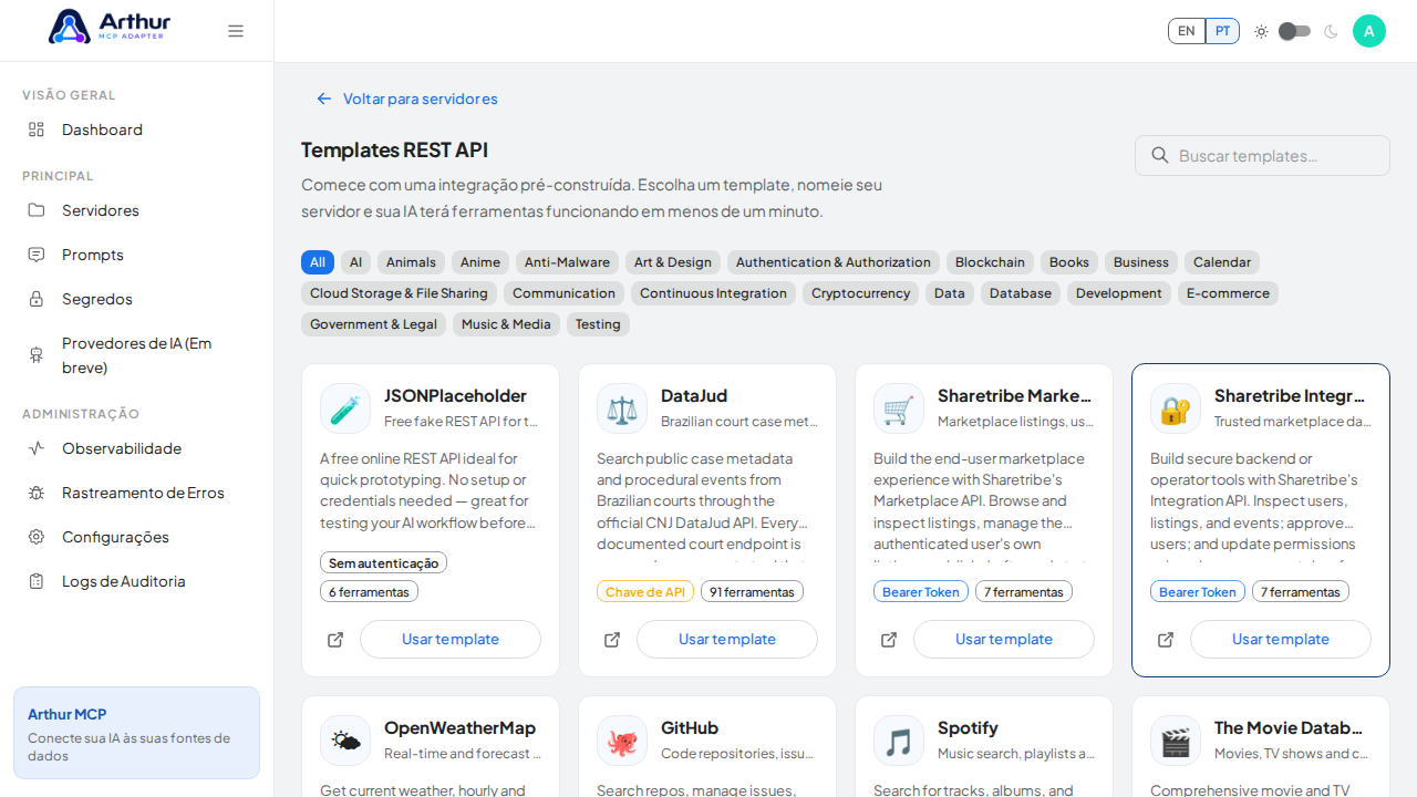Abra a galeria de templates de API REST