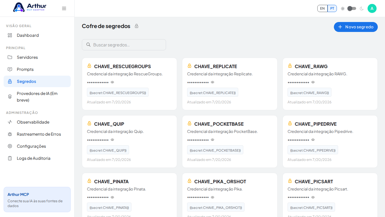 Abra o Cofre de segredos para guardar a credencial do Roboflow Universe antes de usar o template