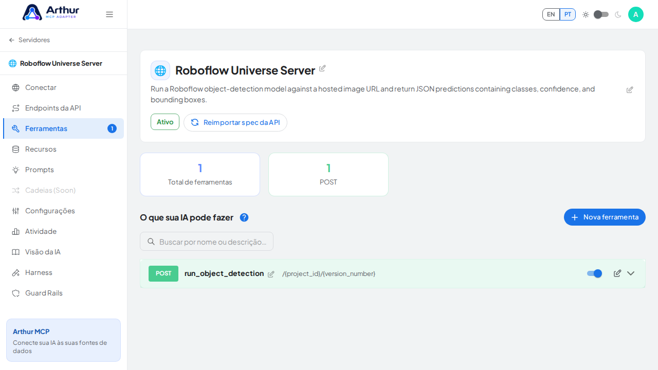 Revise as ferramentas geradas a partir do template Roboflow Universe