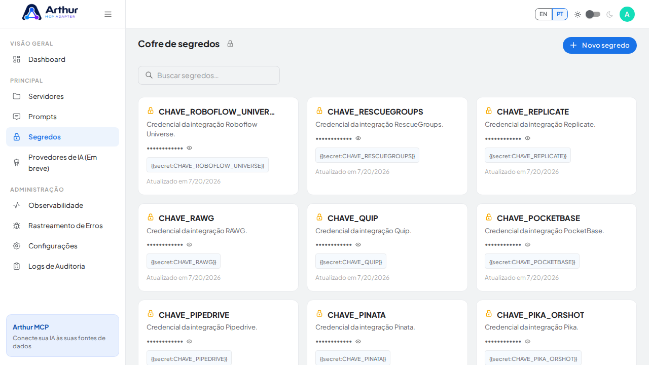 Abra o Cofre de segredos para guardar a credencial do SendGrid antes de usar o template
