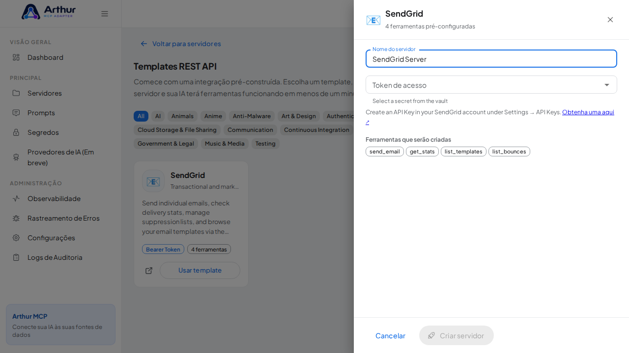 Nomeie o servidor com o nome da integração que ele oferece