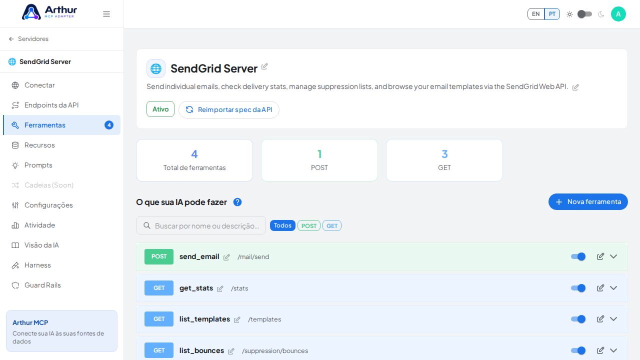 Revise as ferramentas geradas a partir do template SendGrid
