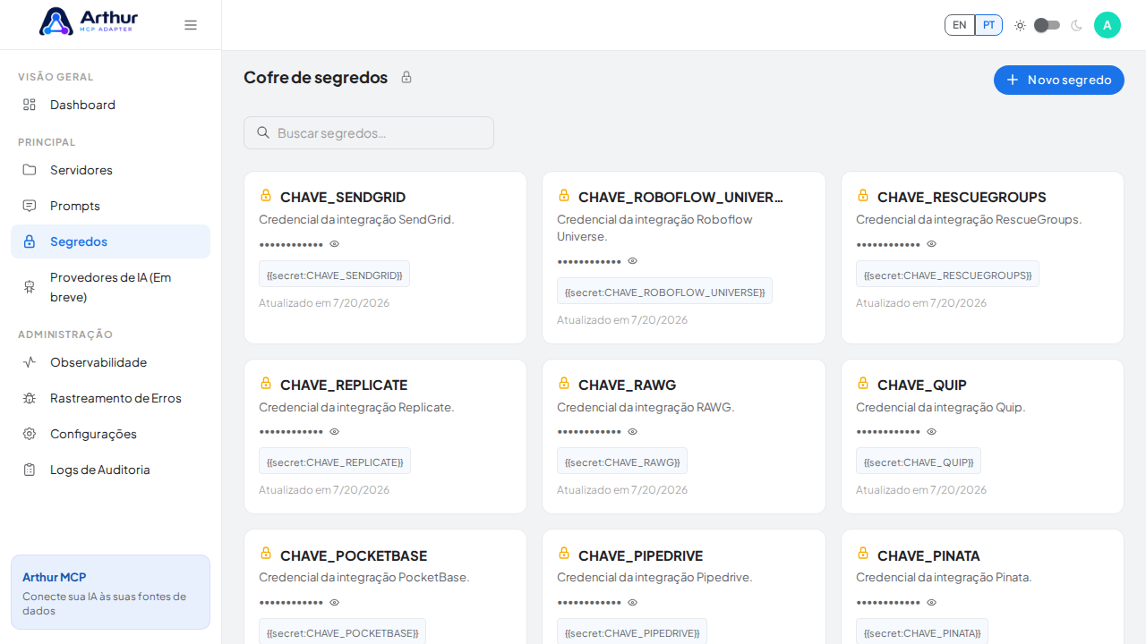 Abra o Cofre de segredos para guardar a credencial do Sharetribe Integration API antes de usar o template