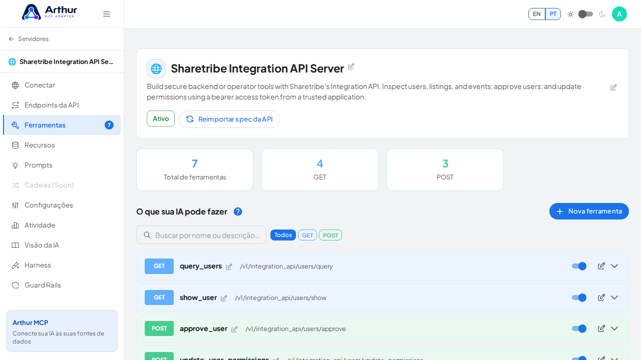 Revise as ferramentas geradas a partir do template Sharetribe Integration API
