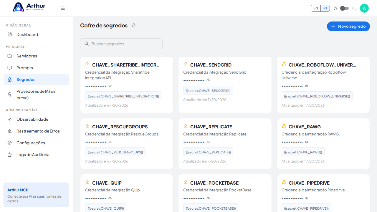 Abra o Cofre de segredos para guardar a credencial do Sharetribe Marketplace API antes de usar o template