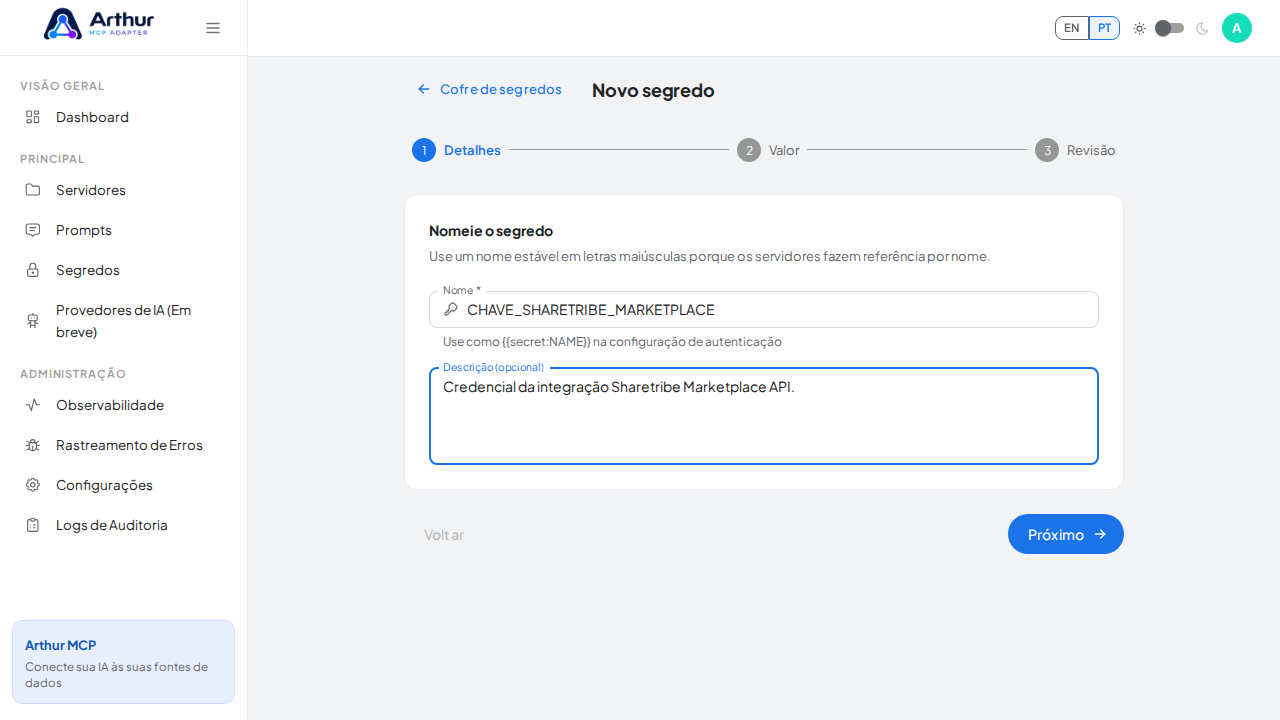 Registre a finalidade da credencial para reconhecê-la depois