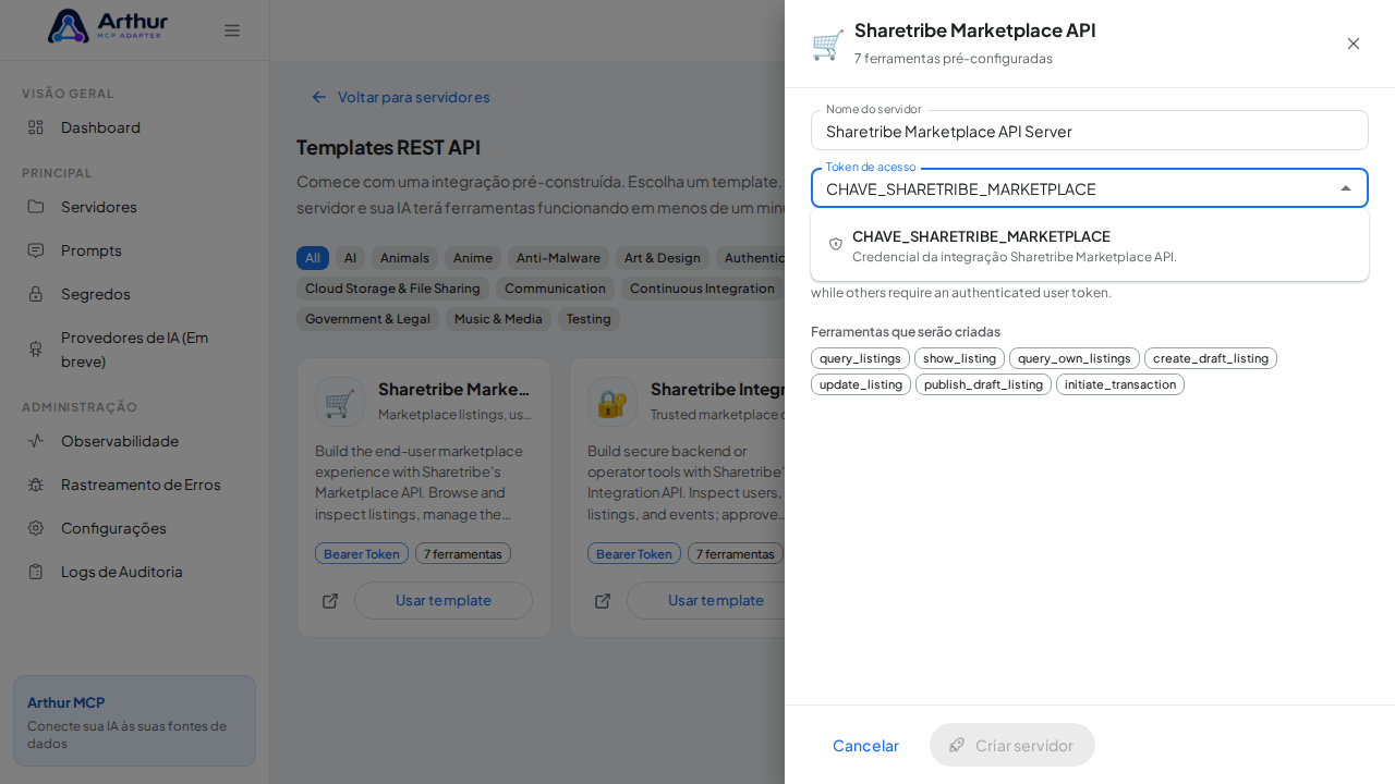 Escolha o segredo CHAVESHARETRIBEMARKETPLACE nas sugestões do cofre