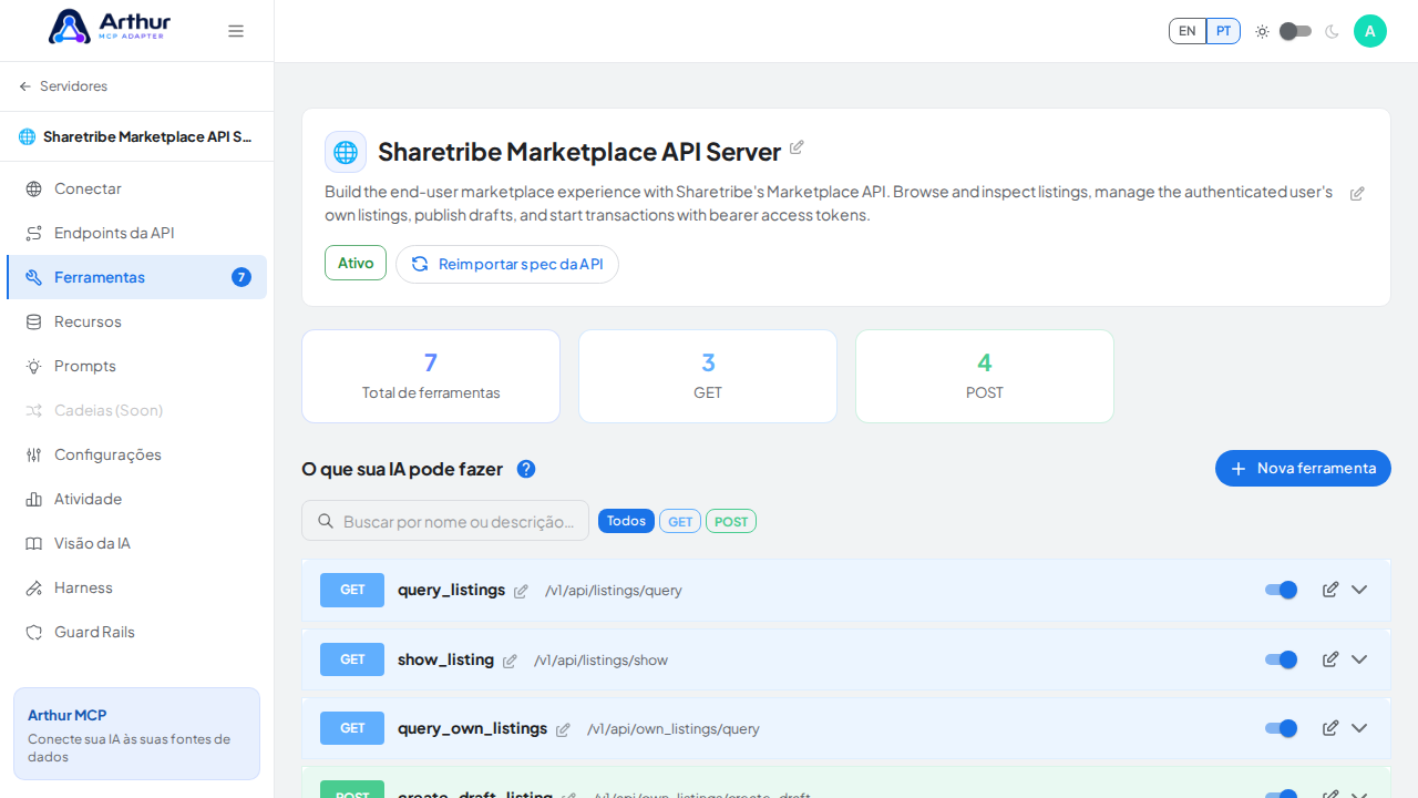 Revise as ferramentas geradas a partir do template Sharetribe Marketplace API