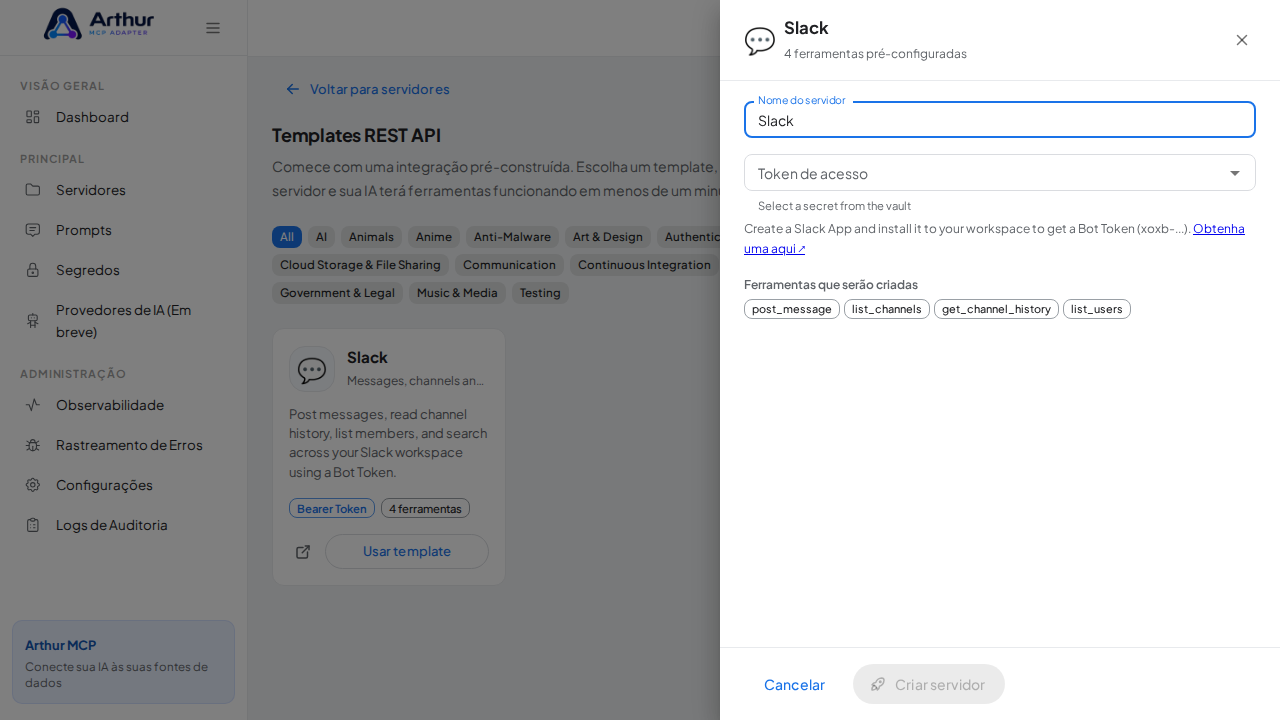 Abra o template Slack com suas ferramentas pré-configuradas