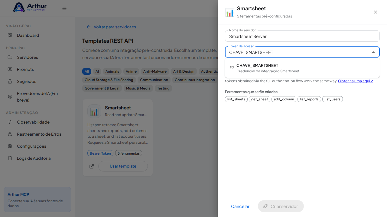 Escolha o segredo CHAVESMARTSHEET nas sugestões do cofre