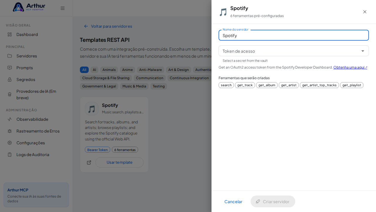 Abra o template Spotify com suas ferramentas pré-configuradas