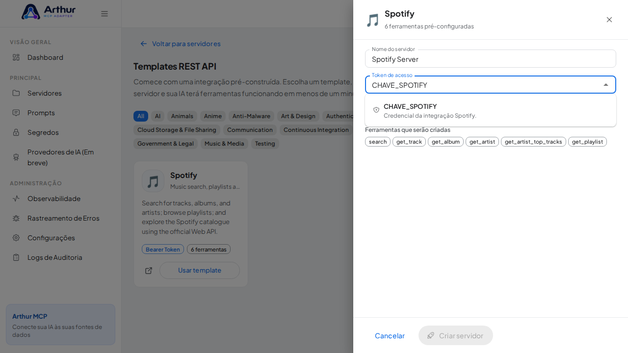 Escolha o segredo CHAVESPOTIFY nas sugestões do cofre