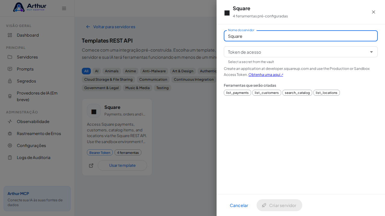 Abra o template Square com suas ferramentas pré-configuradas