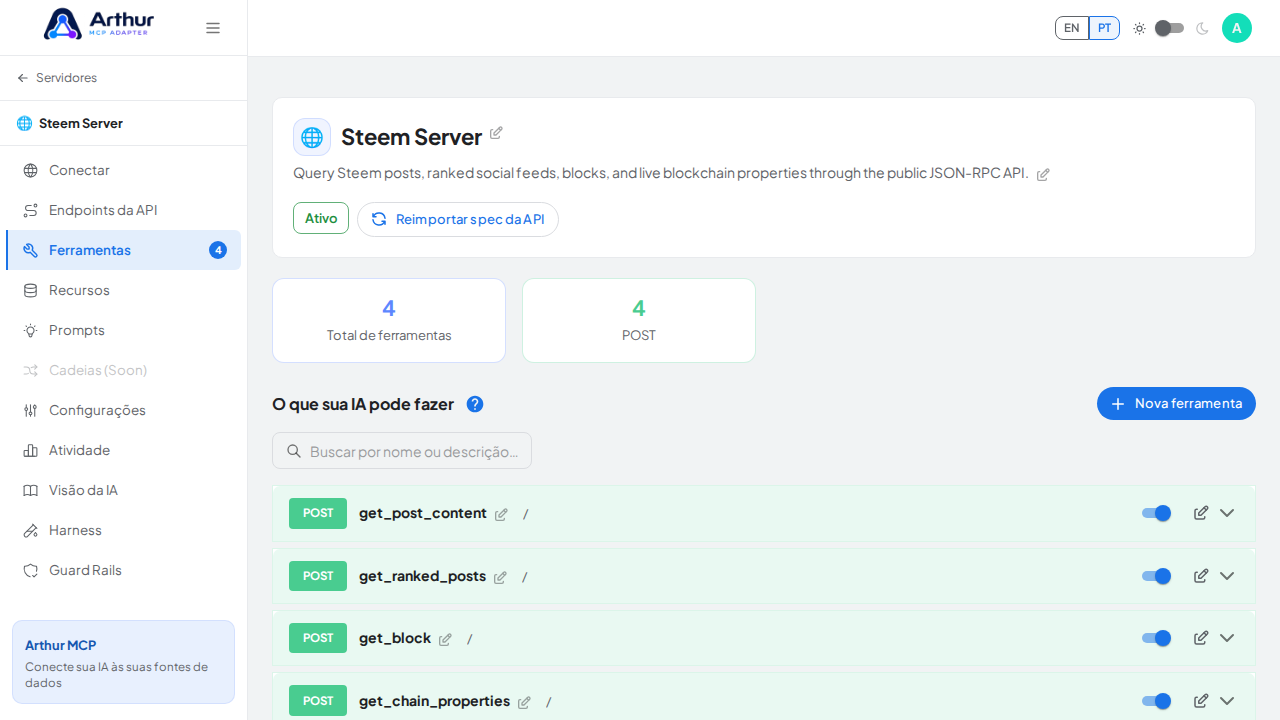 Revise as ferramentas geradas a partir do template Steem