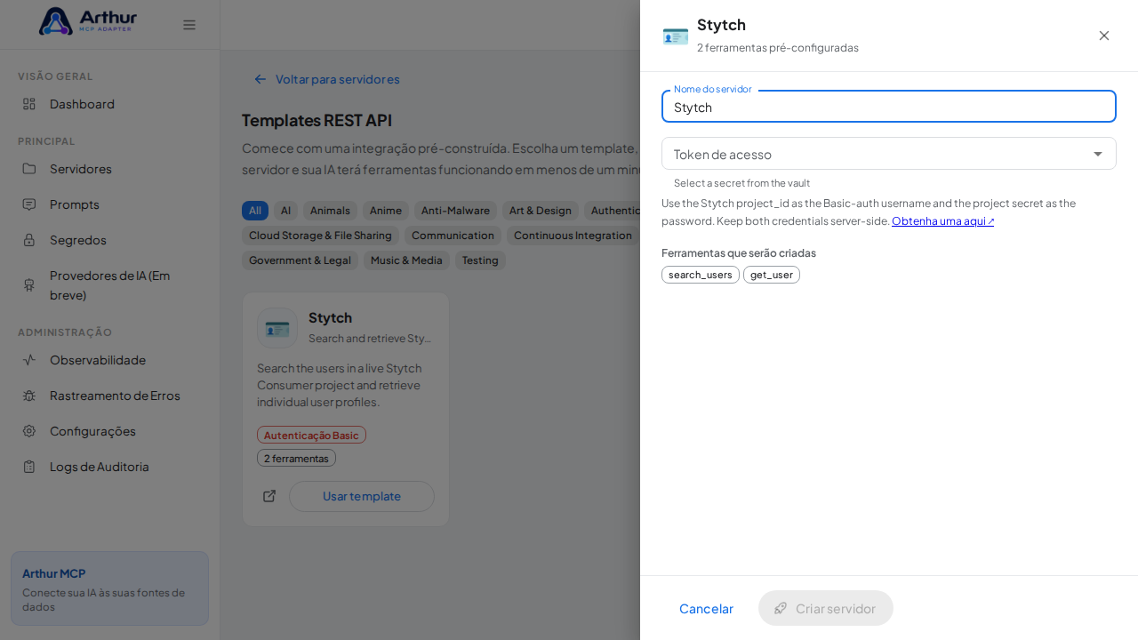 Abra o template Stytch com suas ferramentas pré-configuradas