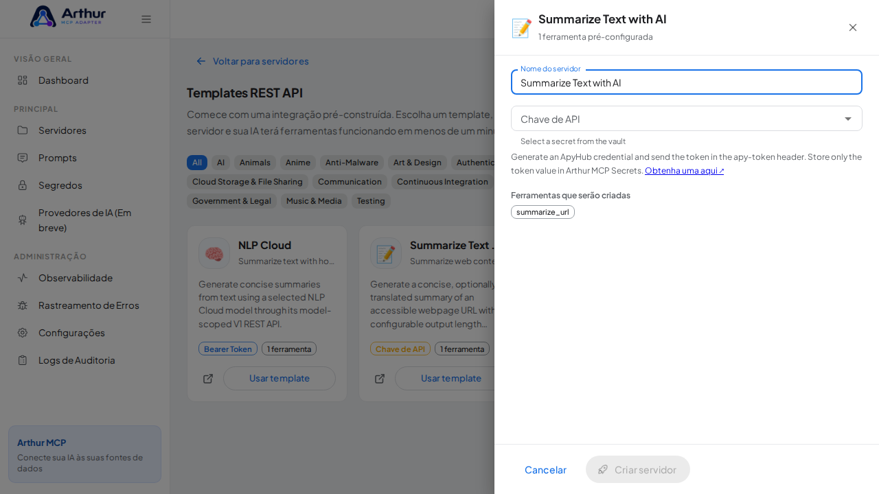 Abra o template Summarize Text with AI com suas ferramentas pré-configuradas