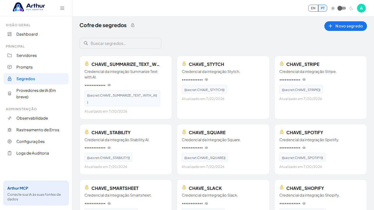 Abra o Cofre de segredos para guardar a credencial do Supabase antes de usar o template