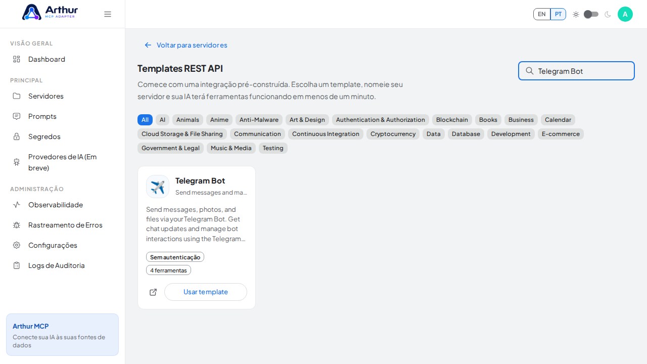 Busque a integração Telegram Bot na galeria