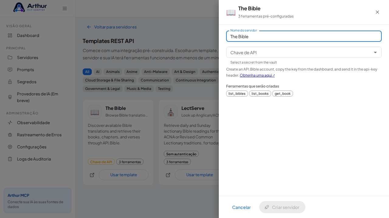 Abra o template The Bible com suas ferramentas pré-configuradas
