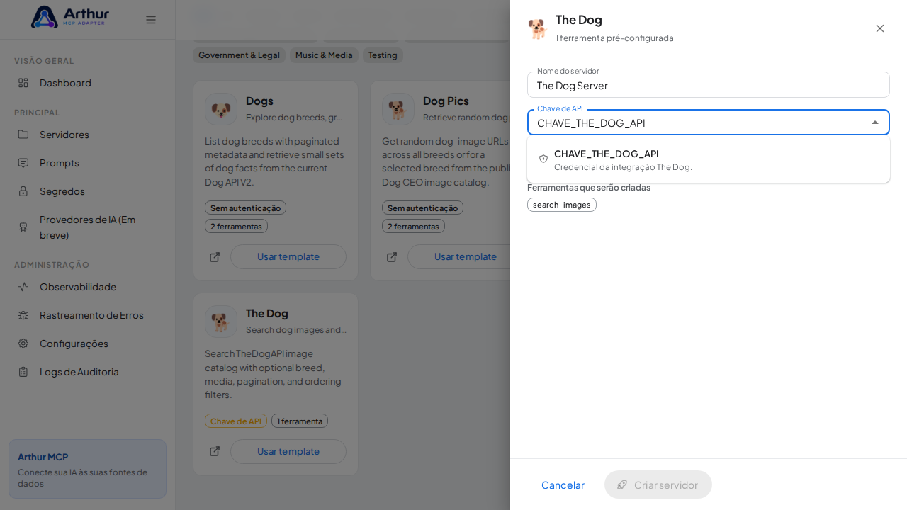 Escolha o segredo CHAVETHEDOGAPI nas sugestões do cofre