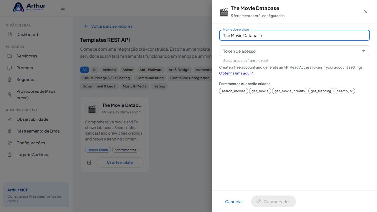Abra o template The Movie Database com suas ferramentas pré-configuradas