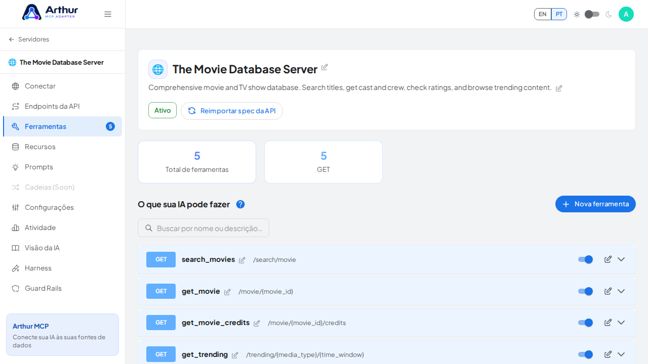Revise as ferramentas geradas a partir do template The Movie Database