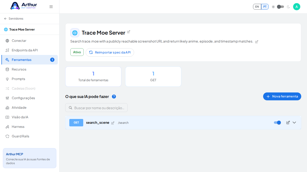Revise as ferramentas geradas a partir do template Trace Moe