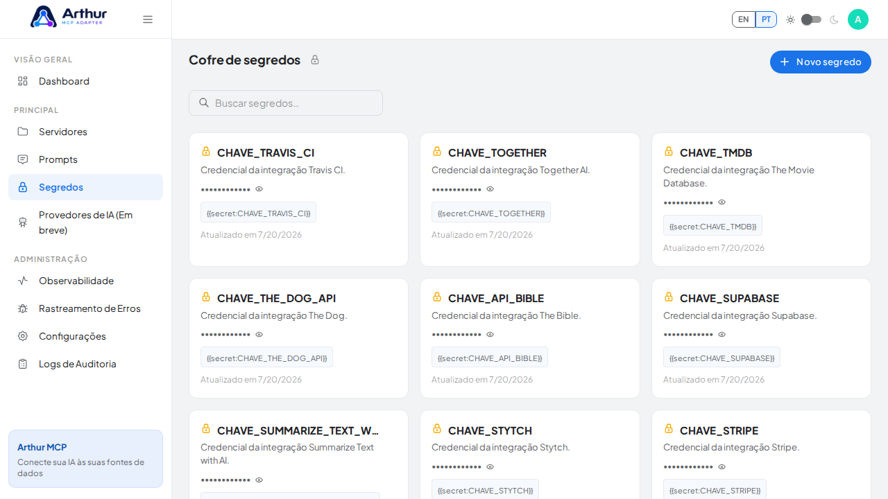 Abra o Cofre de segredos para guardar a credencial do Trello antes de usar o template