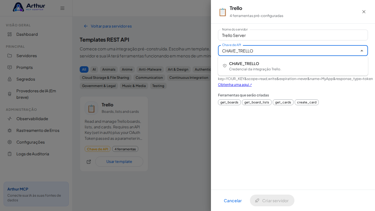 Escolha o segredo CHAVETRELLO nas sugestões do cofre