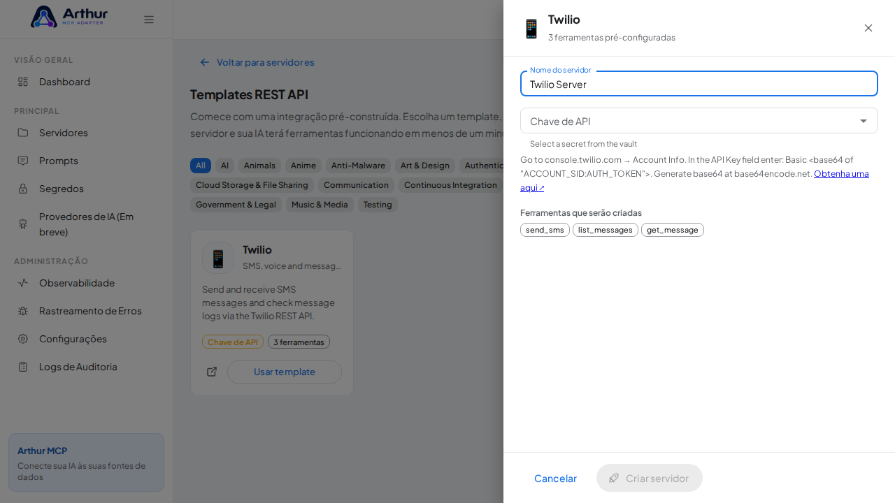 Nomeie o servidor com o nome da integração que ele oferece
