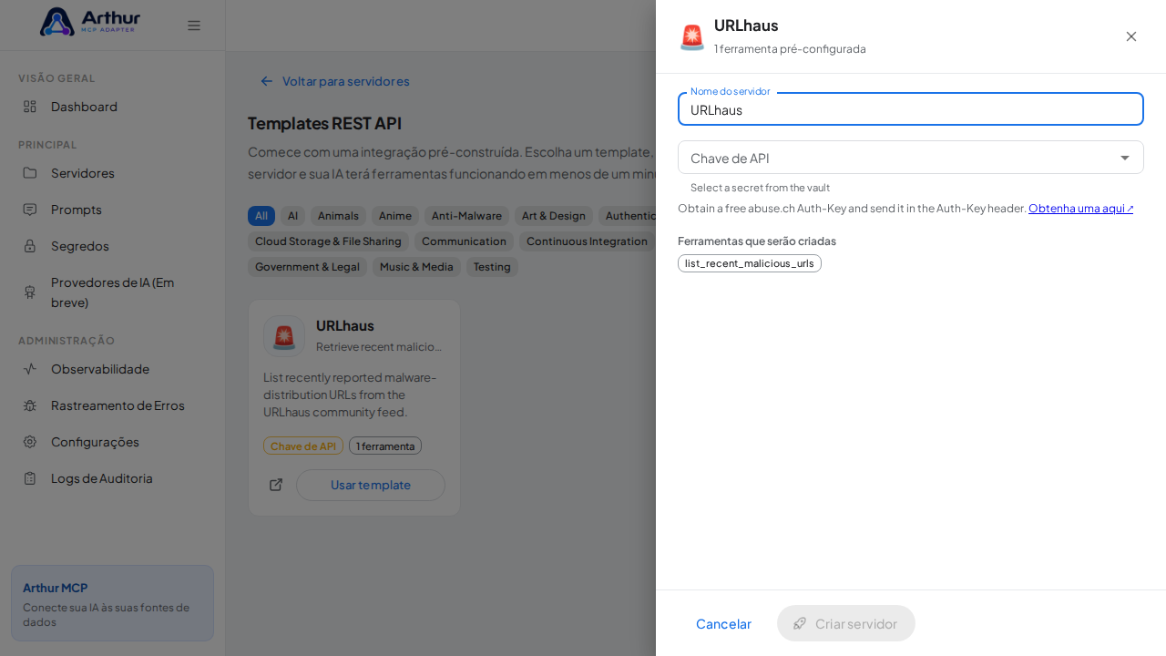 Abra o template URLhaus com suas ferramentas pré-configuradas