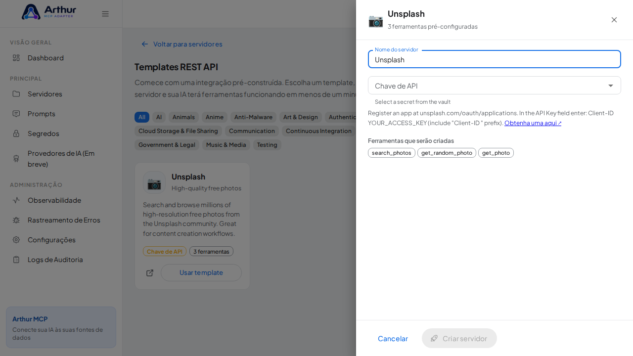 Abra o template Unsplash com suas ferramentas pré-configuradas