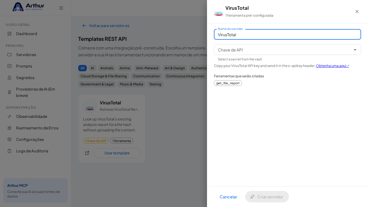 Abra o template VirusTotal com suas ferramentas pré-configuradas