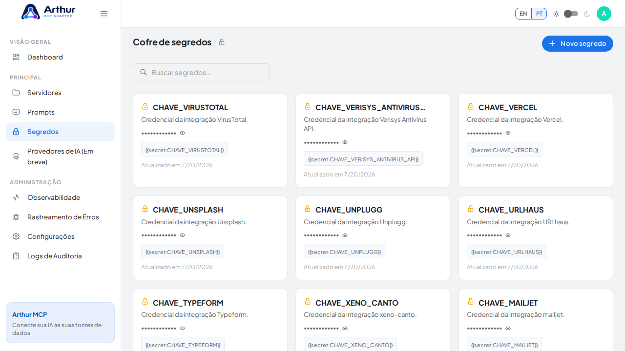 Abra o Cofre de segredos para guardar a credencial do Waifu.it antes de usar o template