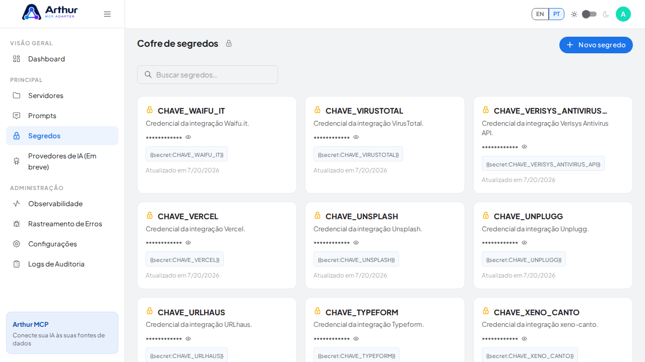 Abra o Cofre de segredos para guardar a credencial do Watchdata antes de usar o template