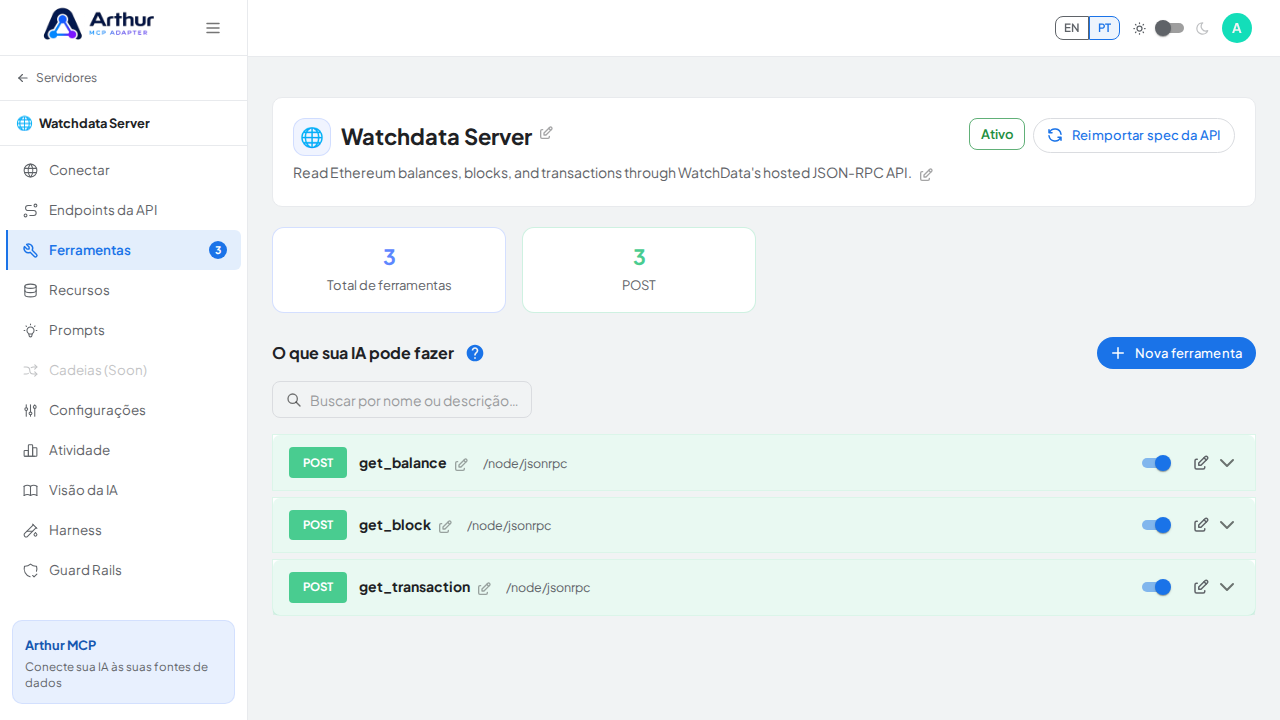 Revise as ferramentas geradas a partir do template Watchdata