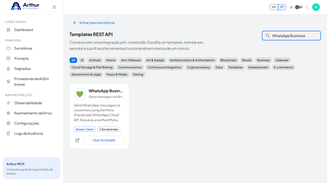 Busque a integração WhatsApp Business na galeria