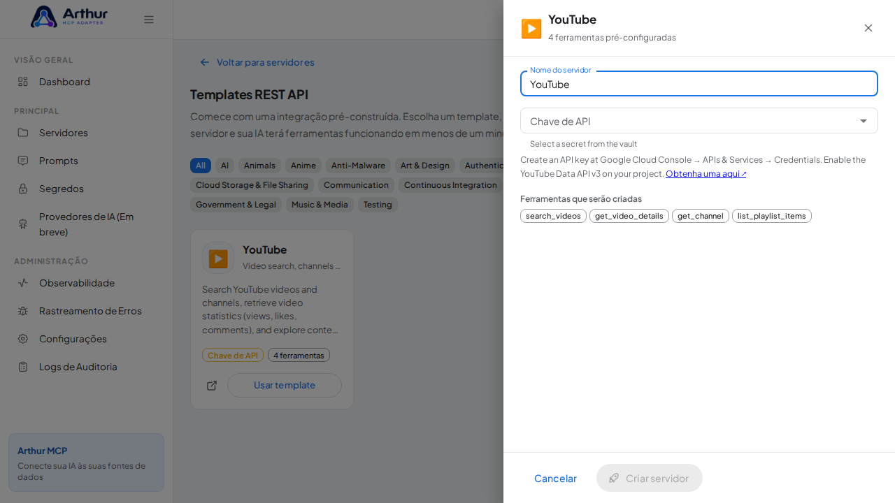 Abra o template YouTube com suas ferramentas pré-configuradas