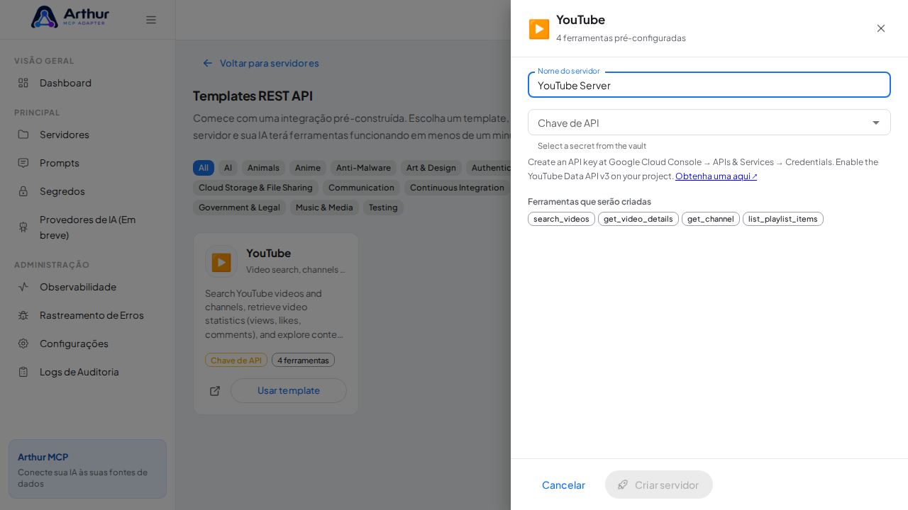 Nomeie o servidor com o nome da integração que ele oferece
