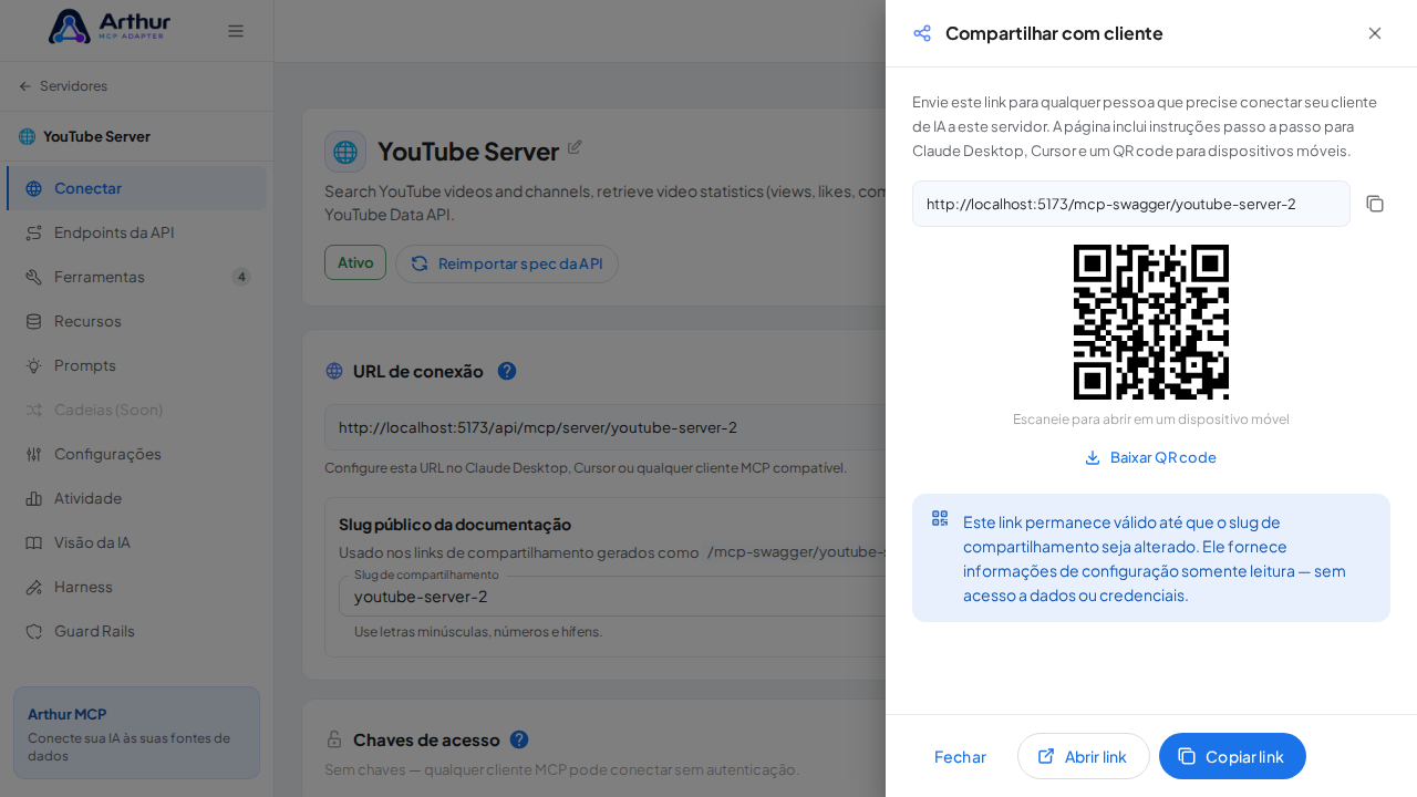 Mostre o link da documentação swagger e o QR code gerados para este servidor