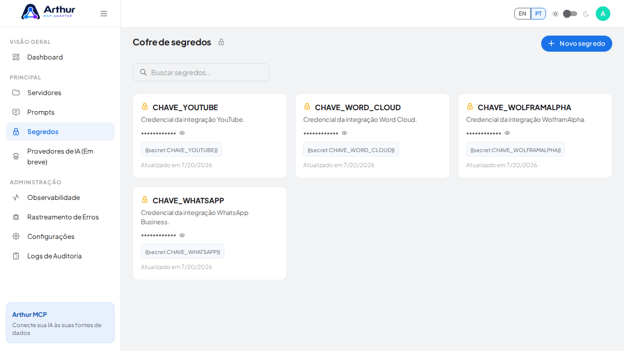 Abra o Cofre de segredos para guardar a credencial do Zendesk antes de usar o template