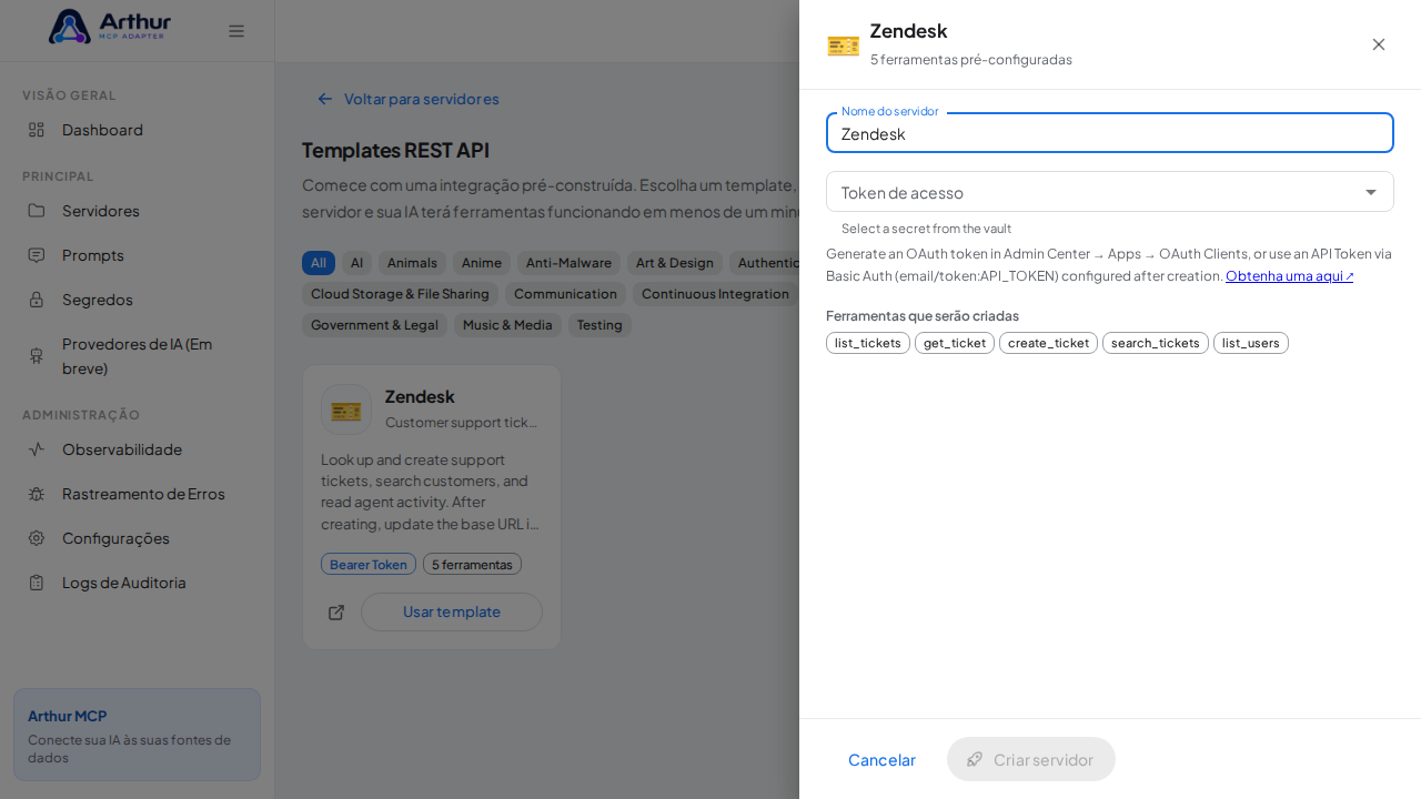 Abra o template Zendesk com suas ferramentas pré-configuradas