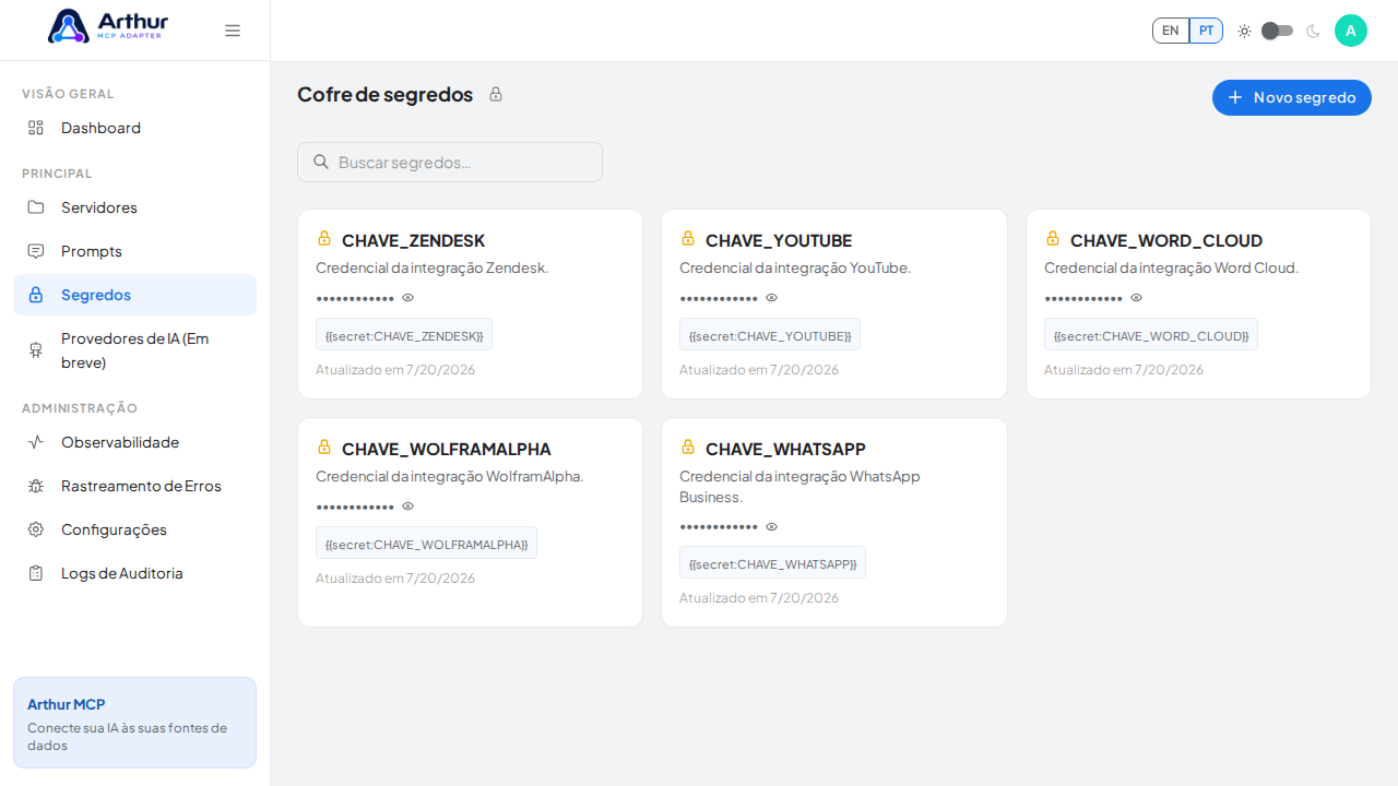 Abra o Cofre de segredos para guardar a credencial do ddownload antes de usar o template