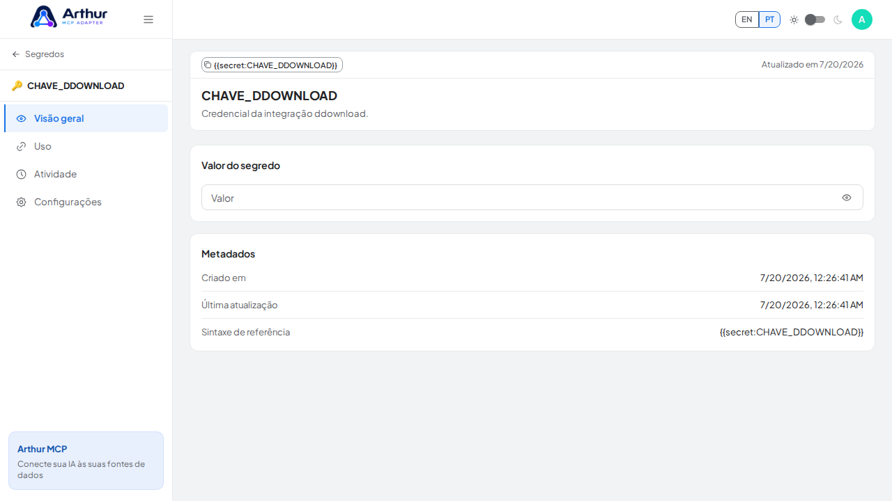 Armazene o segredo CHAVEDDOWNLOAD no cofre