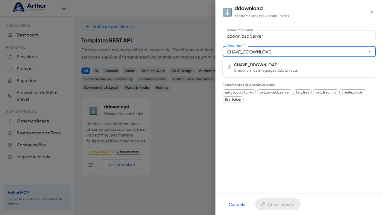 Escolha o segredo CHAVEDDOWNLOAD nas sugestões do cofre