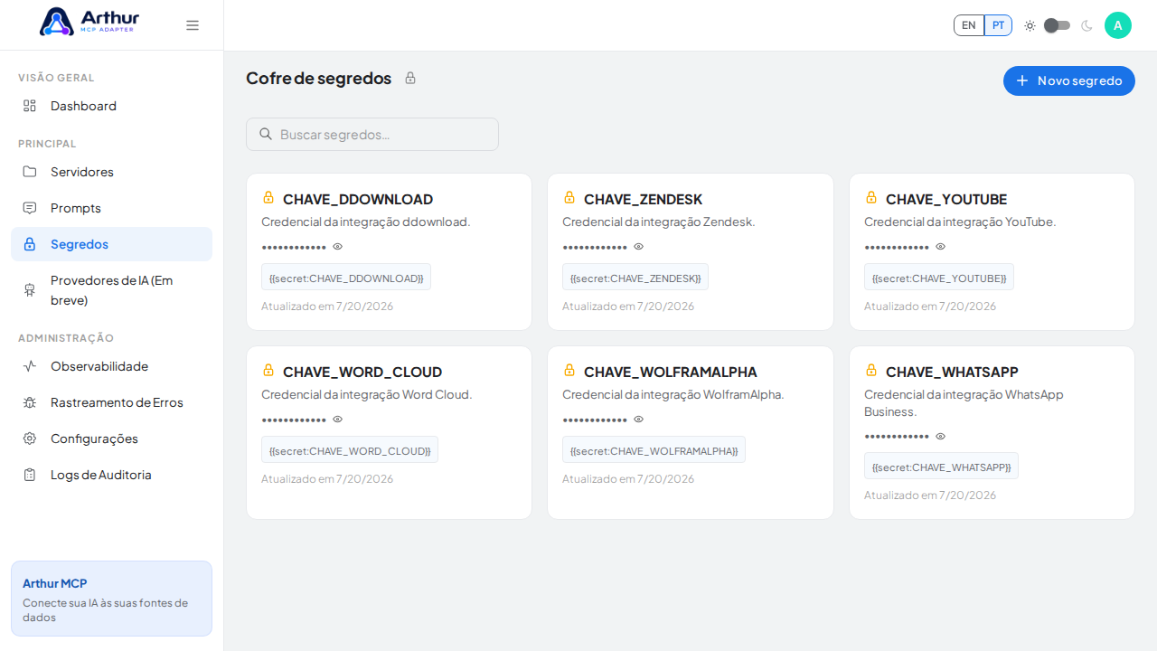 Abra o Cofre de segredos para guardar a credencial do eBird antes de usar o template