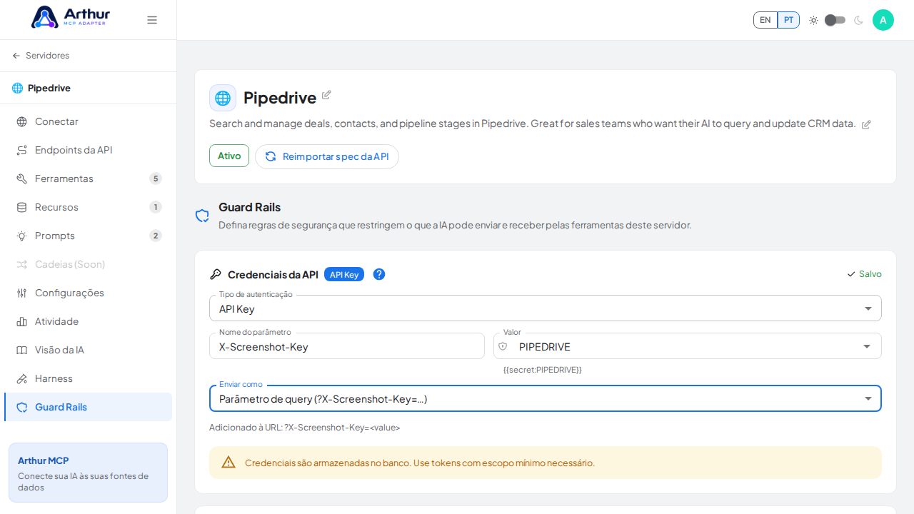Configure a chave como parâmetro de query para demonstrar a alternativa ao header