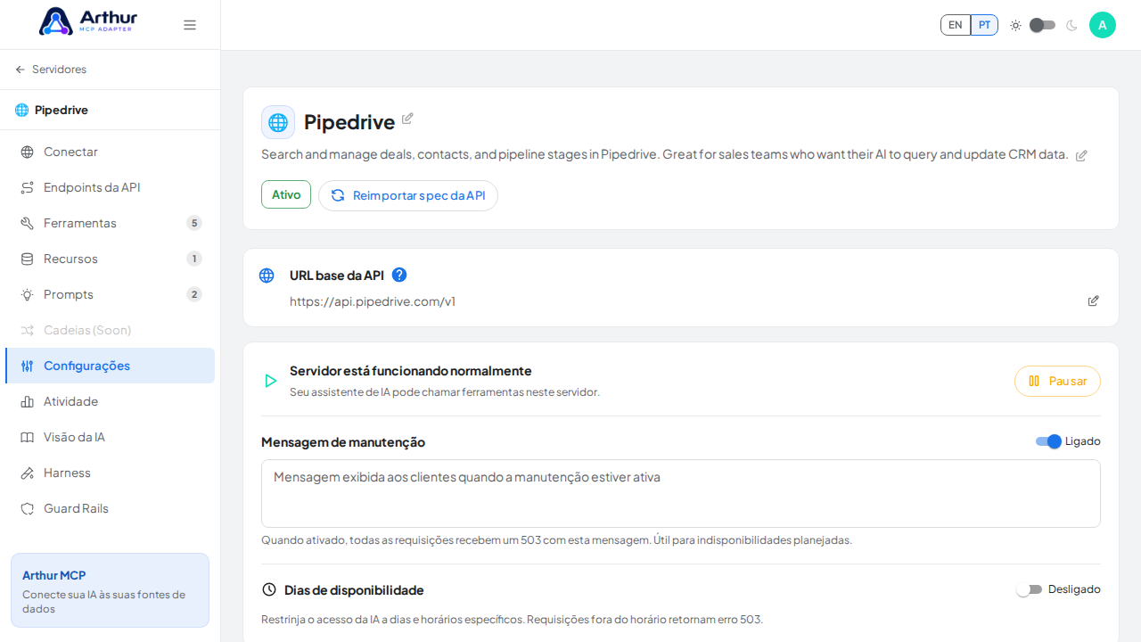 Abra a aba Configurações, onde a configuração é realizada